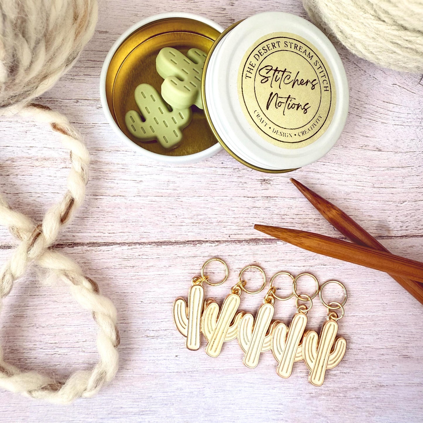 Cactus Knitting Notions Set – Stitch Markers & Stoppers | Progress Keepers Kit