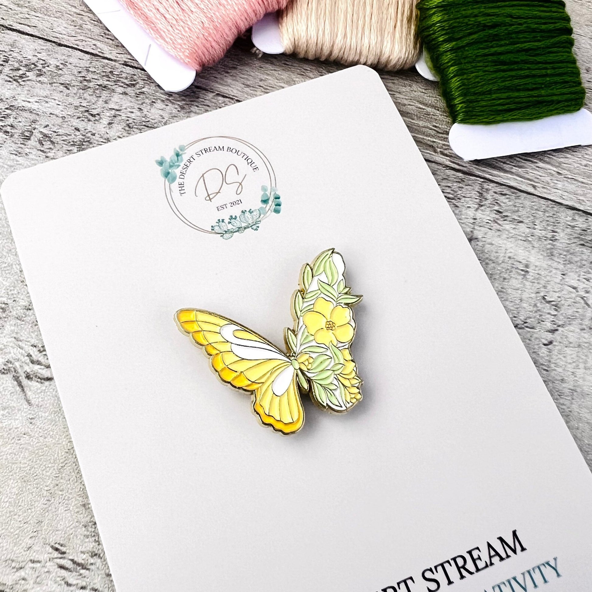 Floral Butterfly Needle Minder Needle Threader Magnetic - The Desert Stream Stitch