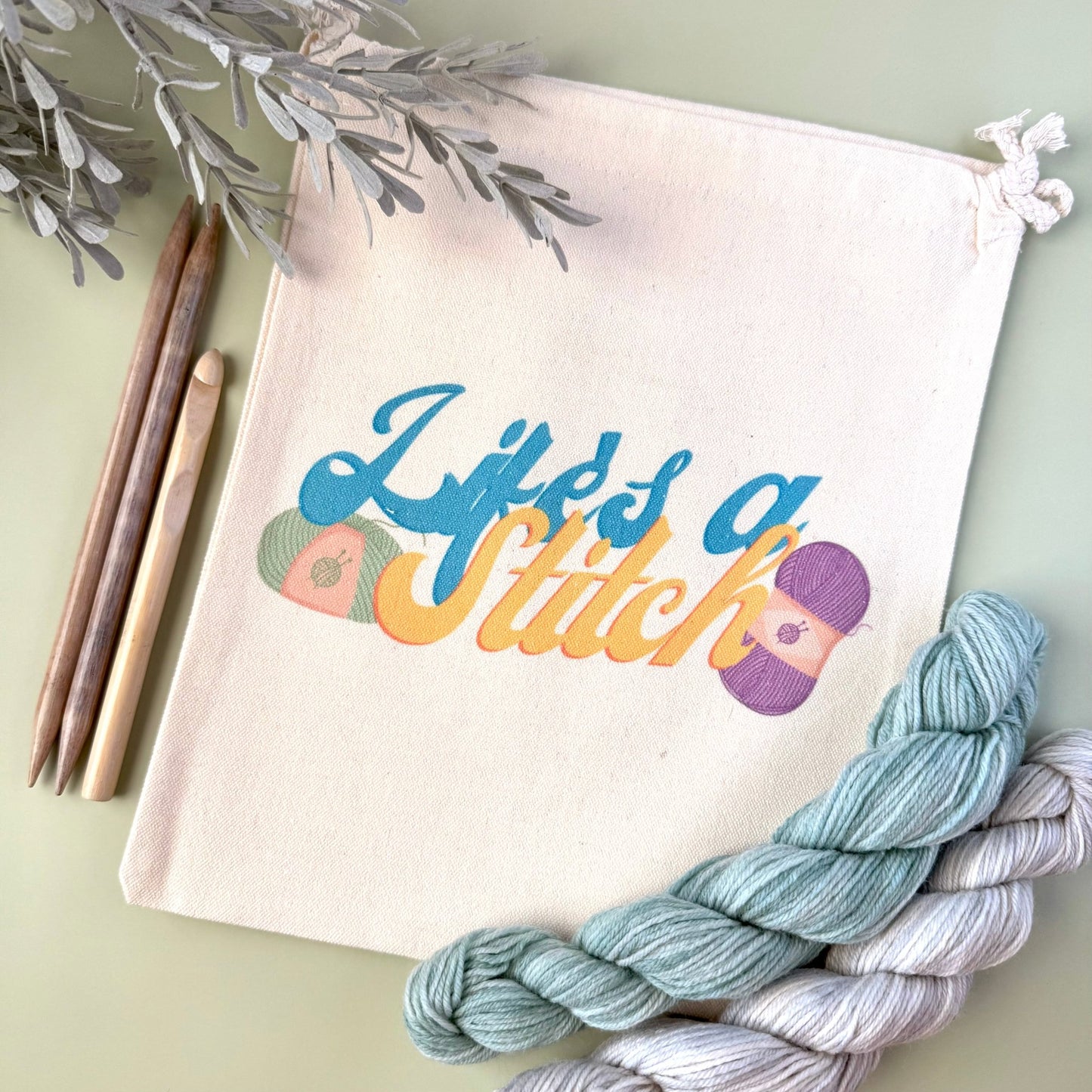Life's a Stitch Drawstring Project Bag - The Desert Stream Stitch