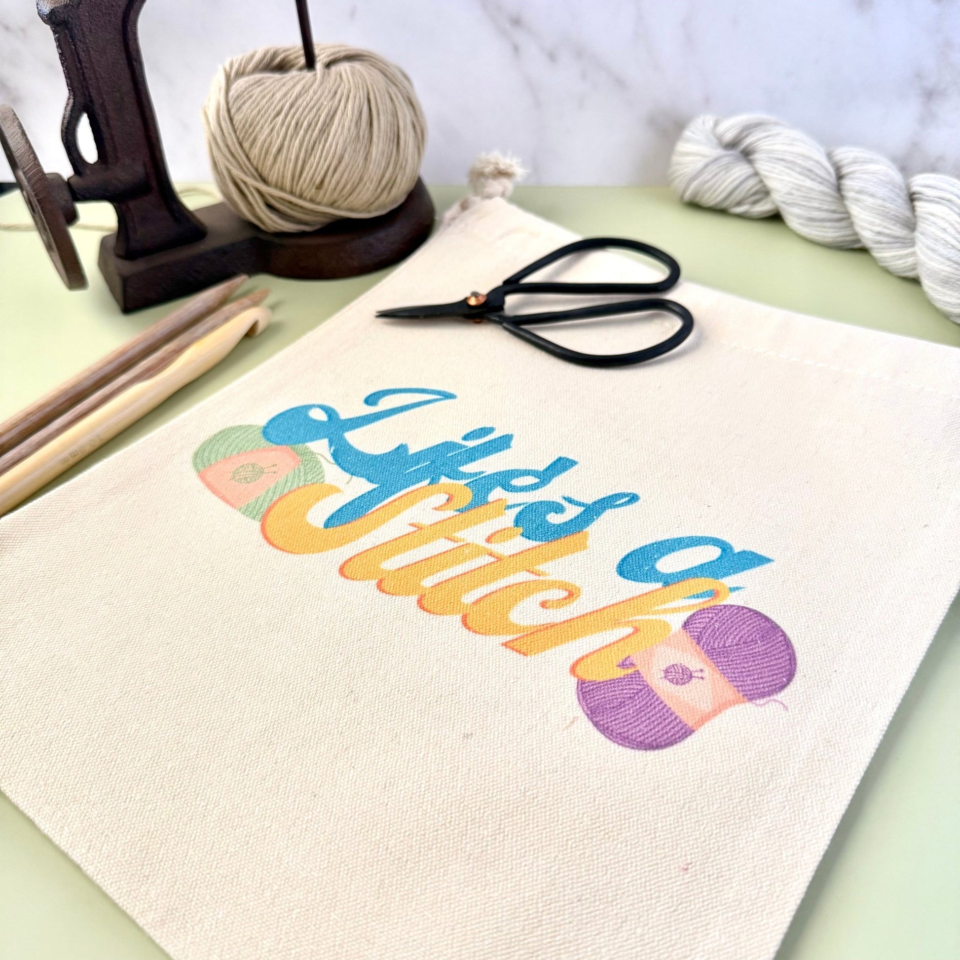 Life's a Stitch Drawstring Project Bag - The Desert Stream Stitch