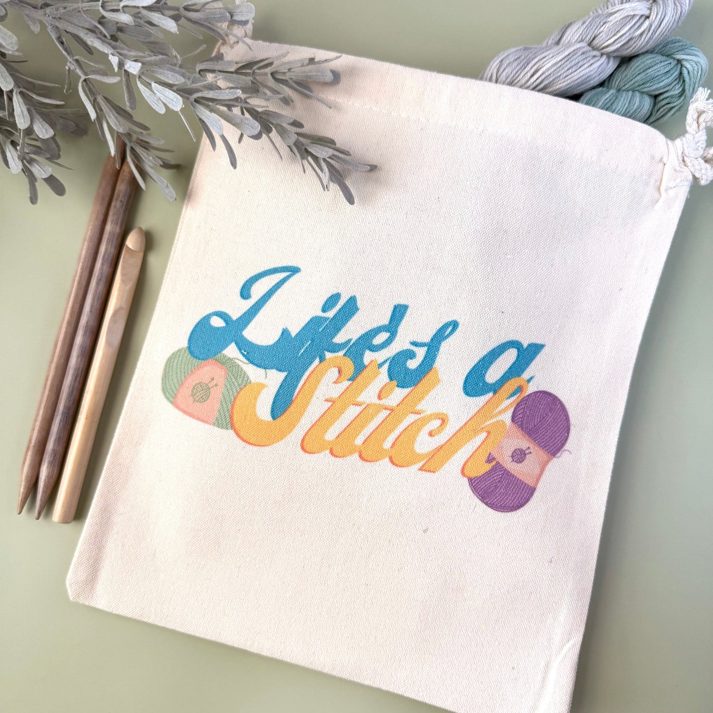 Life's a Stitch Drawstring Project Bag - The Desert Stream Stitch