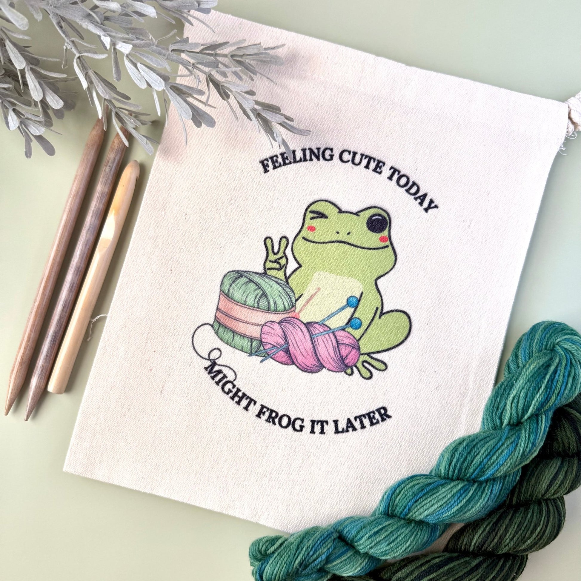 Might Frog It Later Drawstring Project Bag - The Desert Stream Stitch