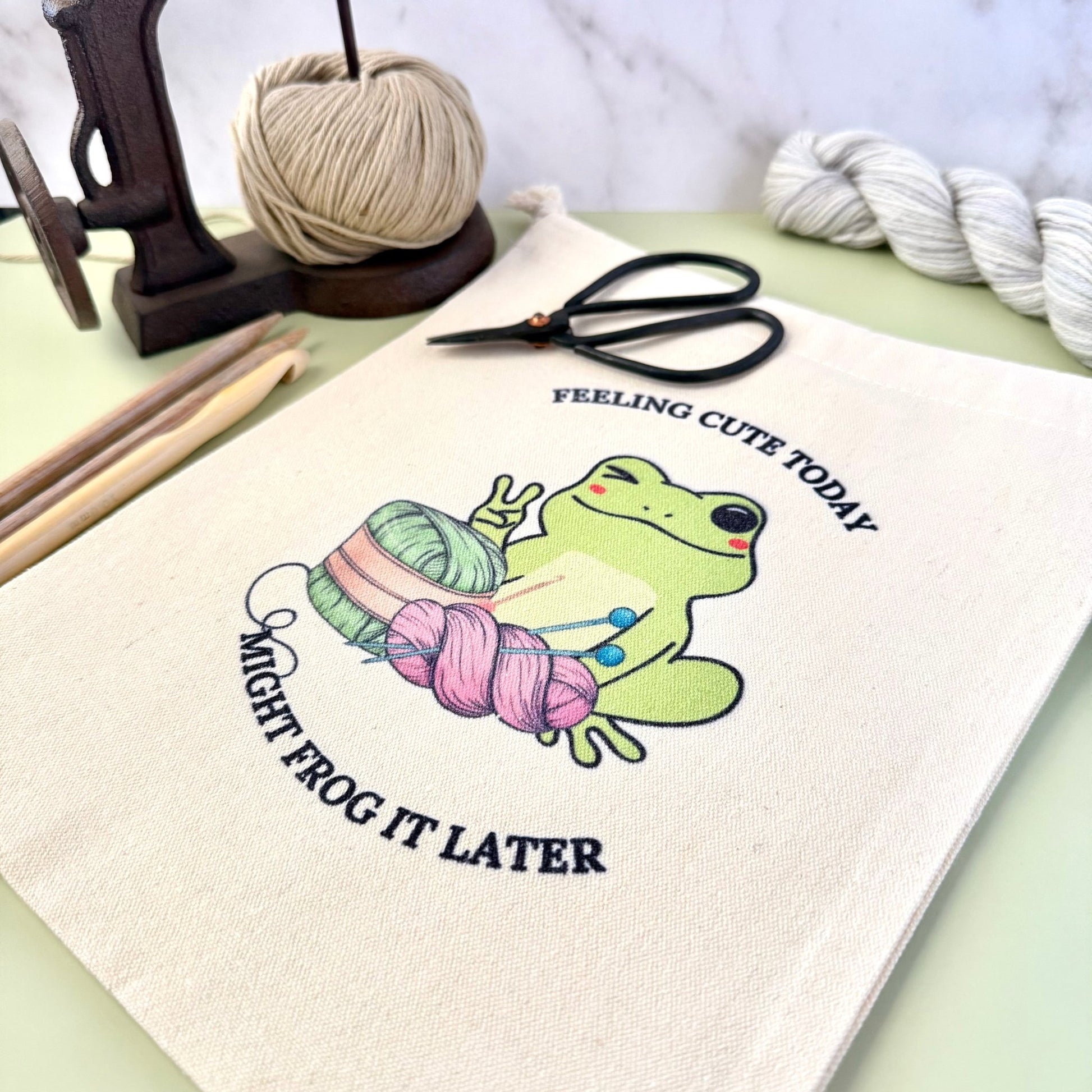 Might Frog It Later Drawstring Project Bag - The Desert Stream Stitch