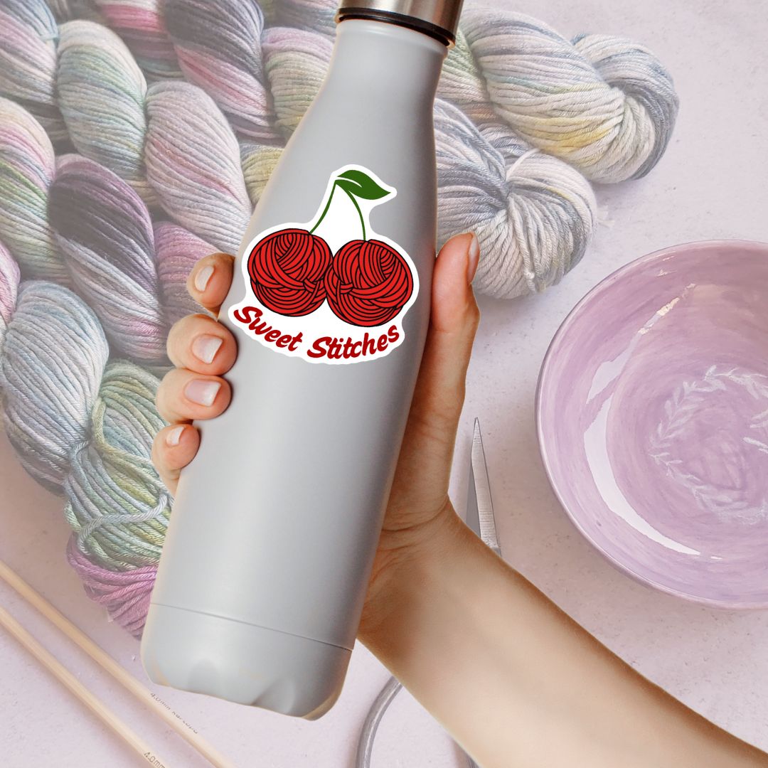 Sweet Stitches Cherry Vinyl Sticker - The Desert Stream Stitch
