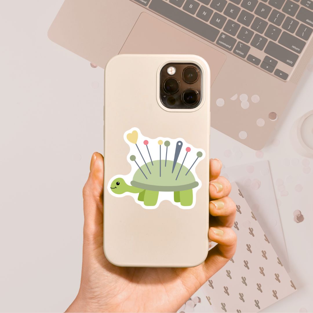 Turtle Pin Cushion Vinyl Sticker - The Desert Stream Stitch
