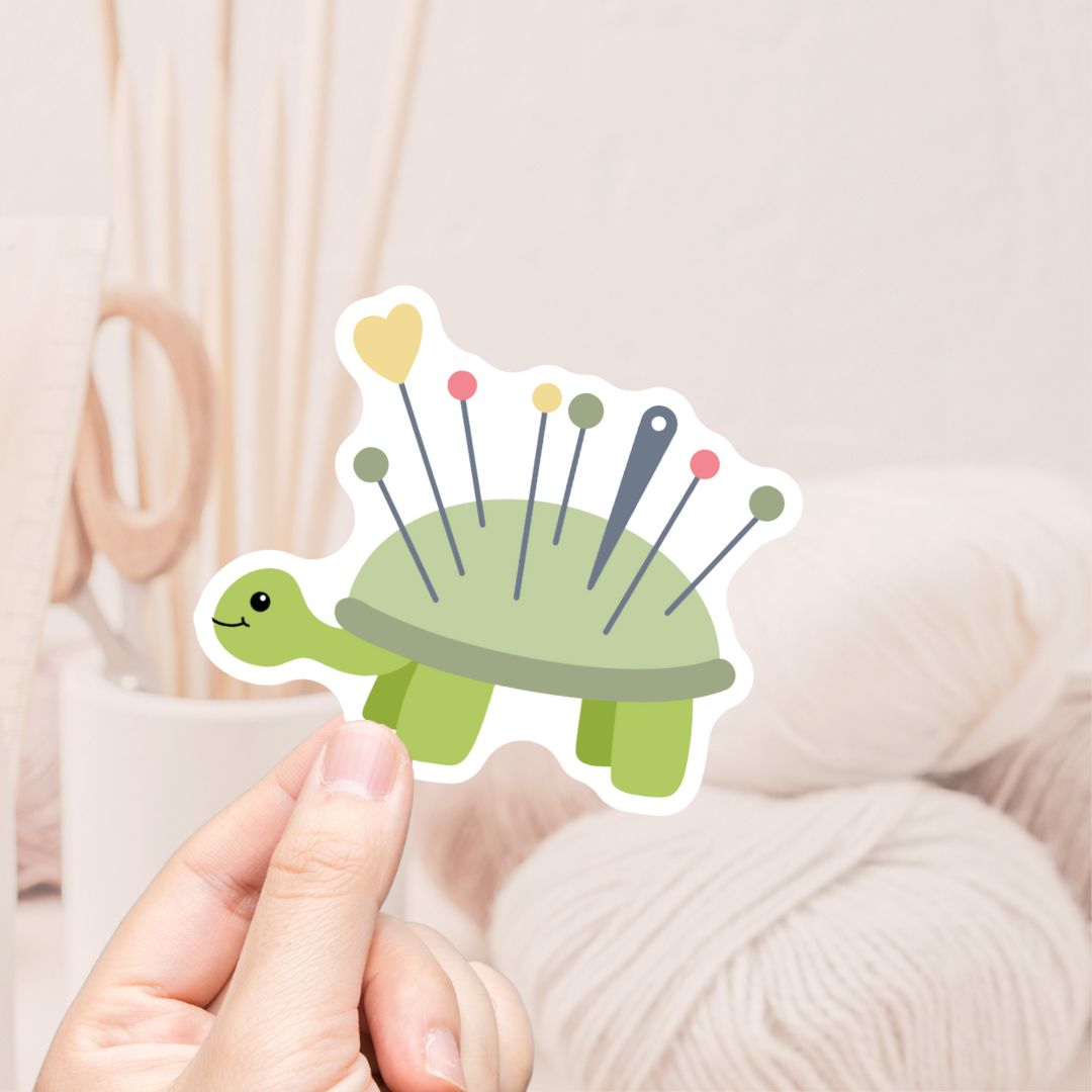 Turtle Pin Cushion Vinyl Sticker - The Desert Stream Stitch