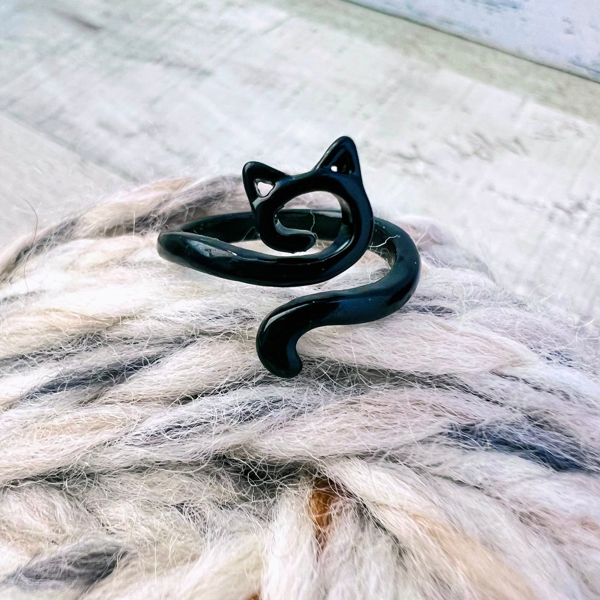 Black Cat Ears Adjustable Tension Ring - The Desert Stream Stitch