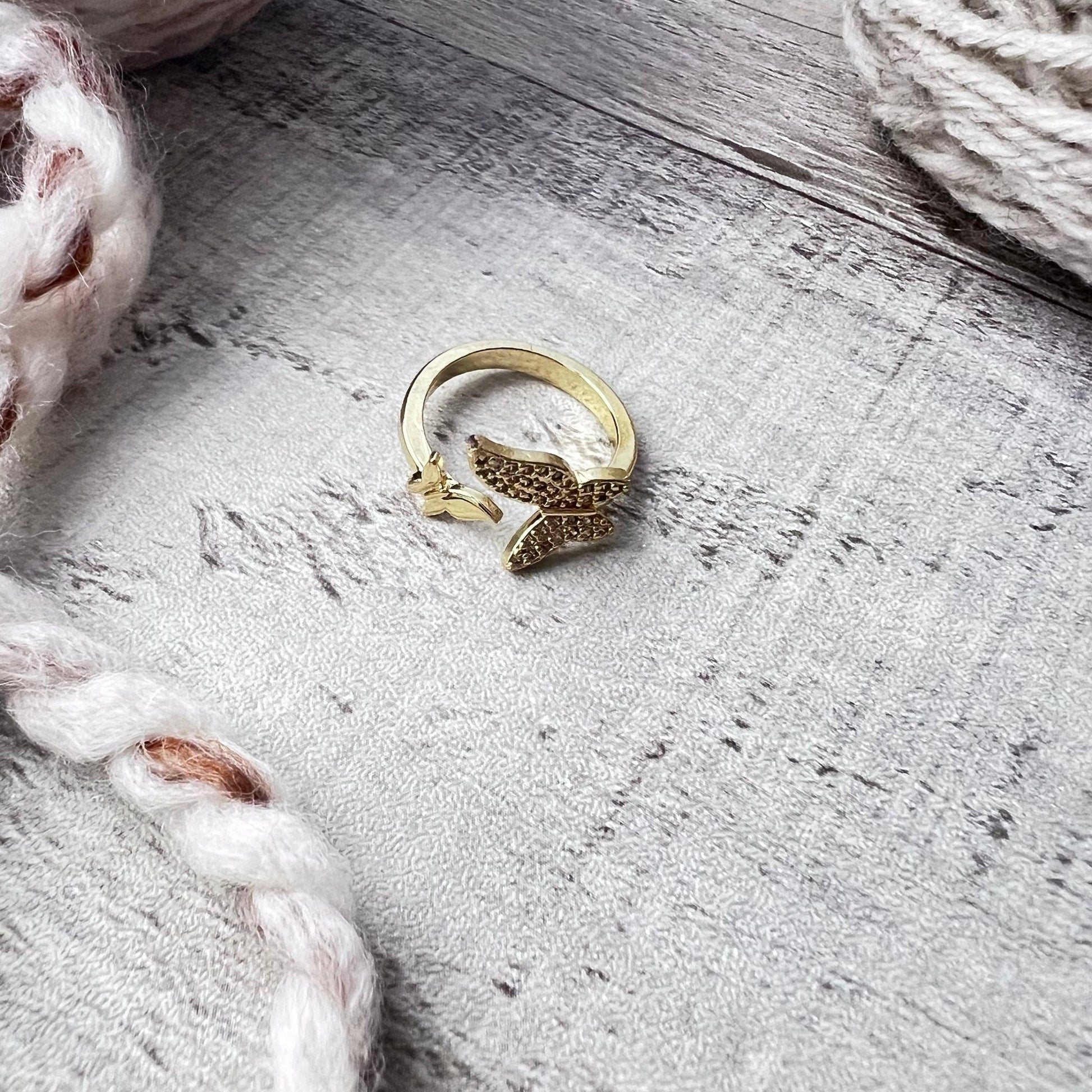 Butterfly Adjustable Tension Ring Cubic Zirconia - The Desert Stream Stitch