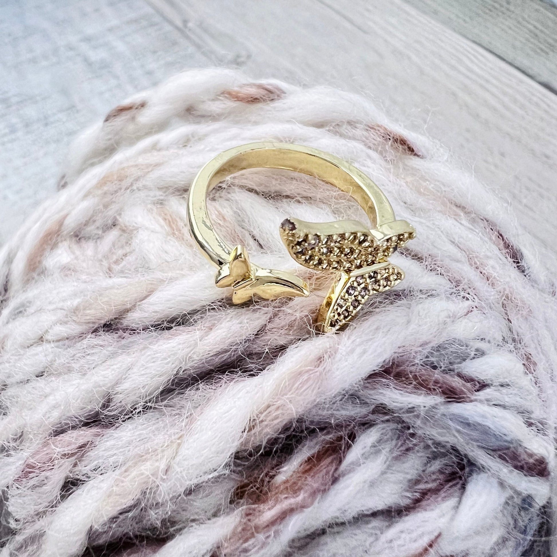 Butterfly Adjustable Tension Ring Cubic Zirconia - The Desert Stream Stitch