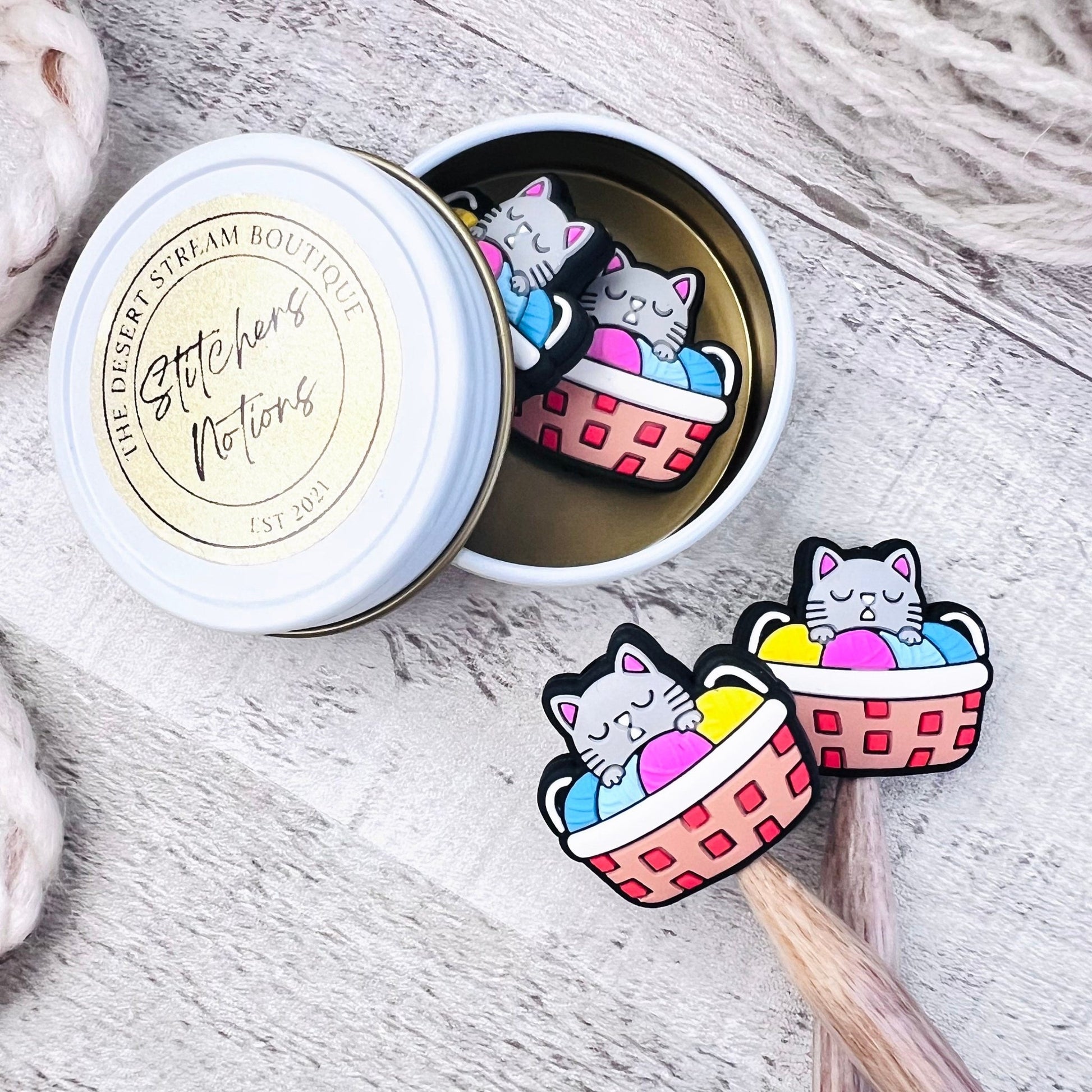 Cat Basket Stitch Stoppers - The Desert Stream Stitch