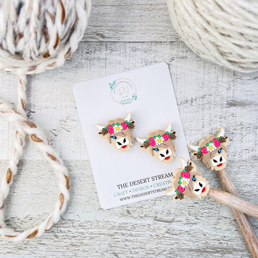 Cottagecore Cow Stitch Stoppers Knitting Needle Point Protectors - The Desert Stream Stitch