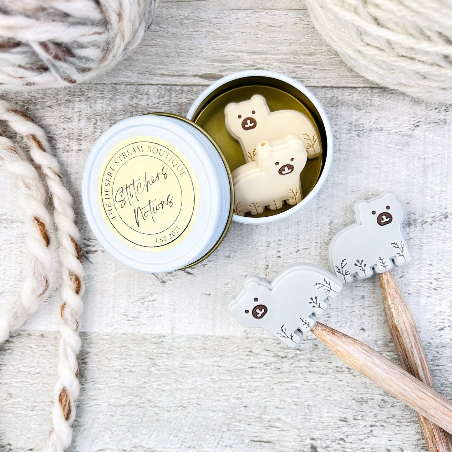 Embossed Bear Stitch Stoppers Knitting Needle Point Protectors - The Desert Stream Stitch