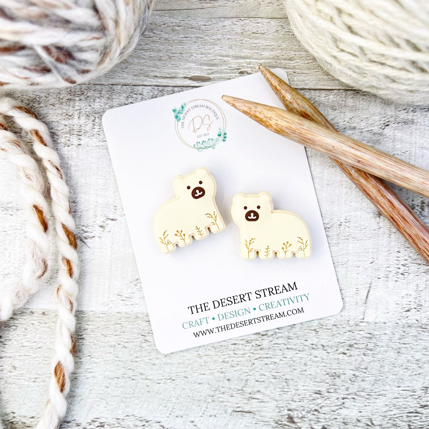 Embossed Bear Stitch Stoppers Knitting Needle Point Protectors - The Desert Stream Stitch