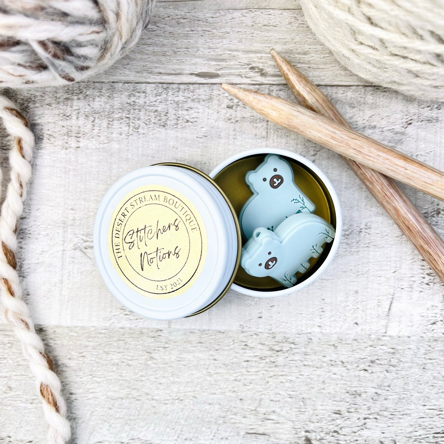 Embossed Bear Stitch Stoppers Knitting Needle Point Protectors - The Desert Stream Stitch