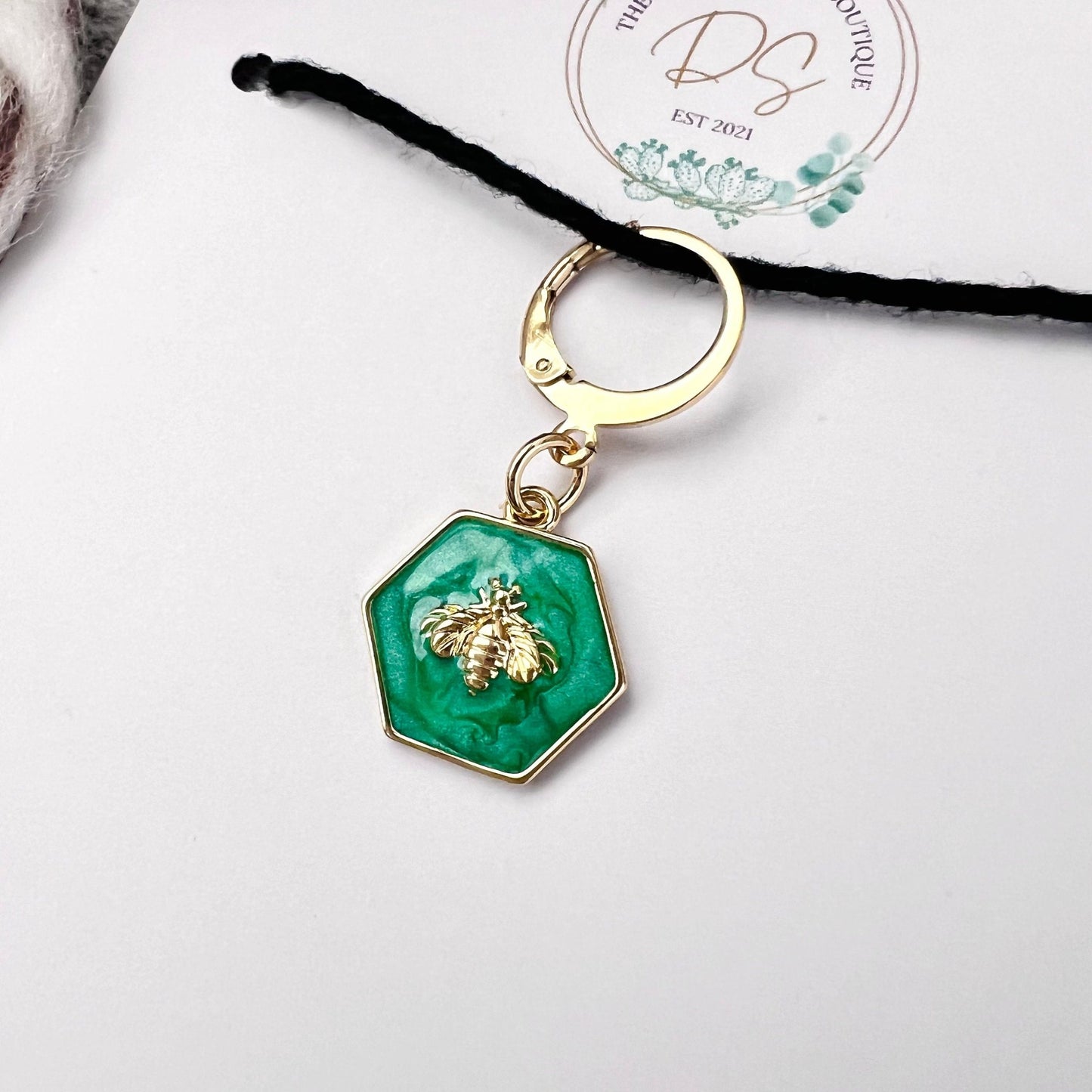 Jaded Bee Stitch Marker - Luxe Limited Collectors Edition - 18K Gold Cubic Zirconia - The Desert Stream Stitch
