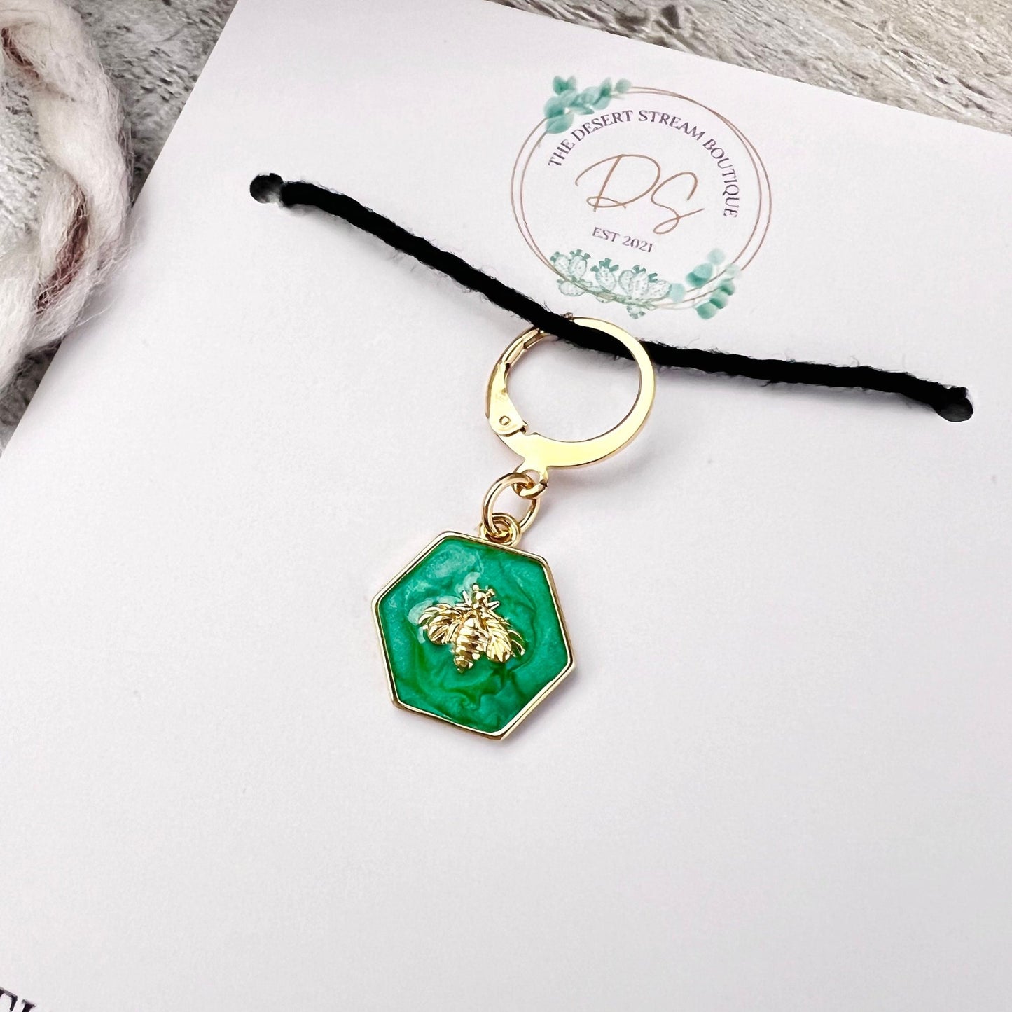 Jaded Bee Stitch Marker - Luxe Limited Collectors Edition - 18K Gold Cubic Zirconia - The Desert Stream Stitch
