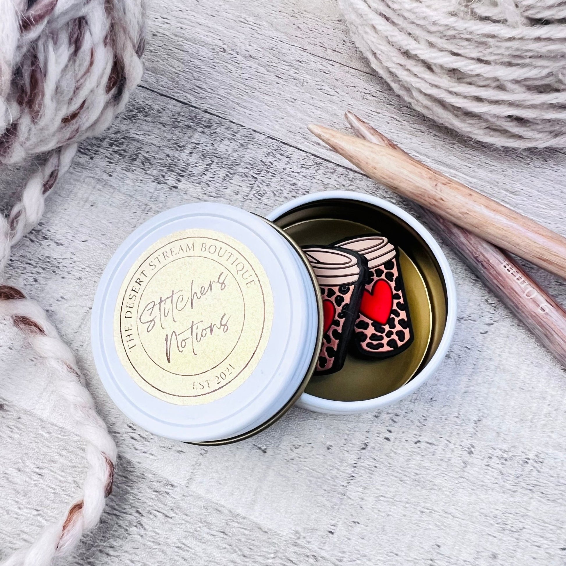 Leopard Coffee Stitch Stoppers Knitting Needle Point Protectors - The Desert Stream Stitch