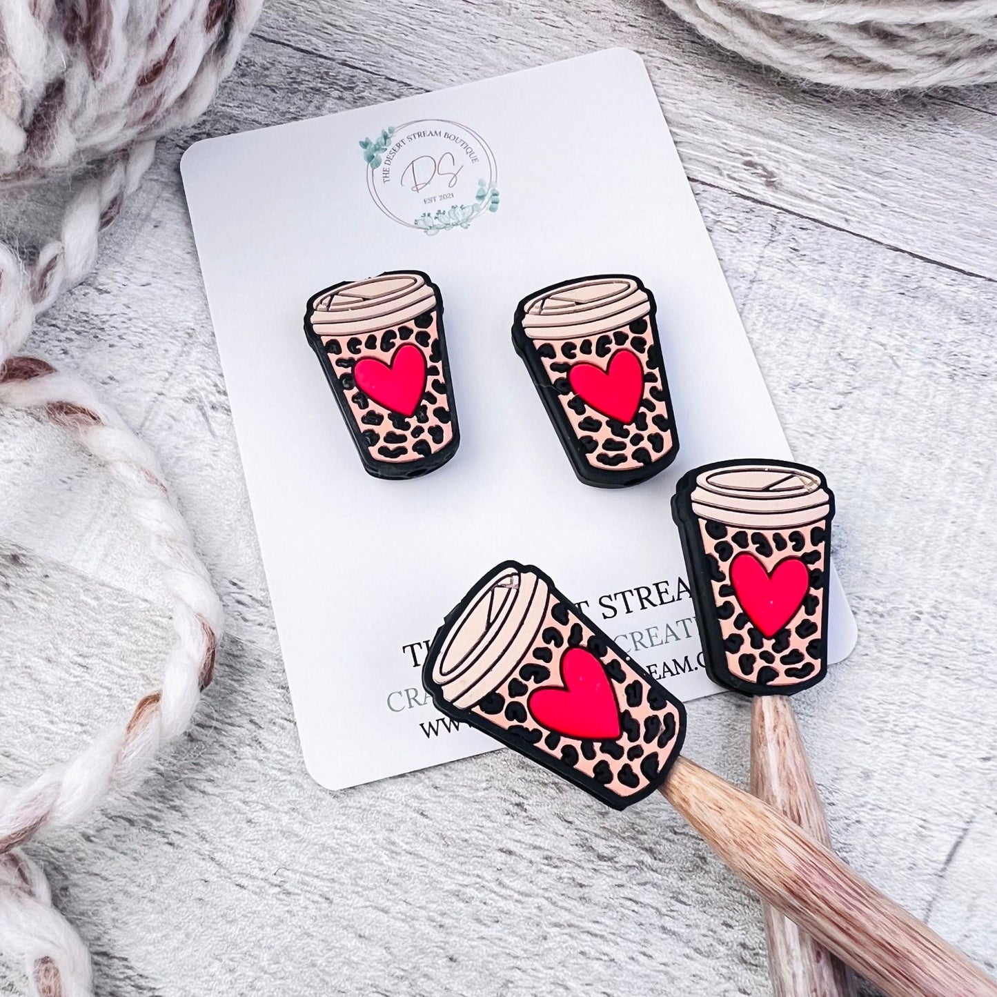 Leopard Coffee Stitch Stoppers Knitting Needle Point Protectors - The Desert Stream Stitch