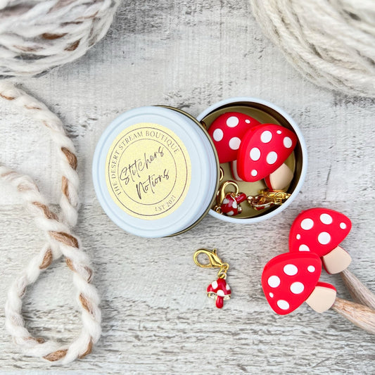 Mushroom Knitting Notions Tin Set - The Desert Stream Stitch