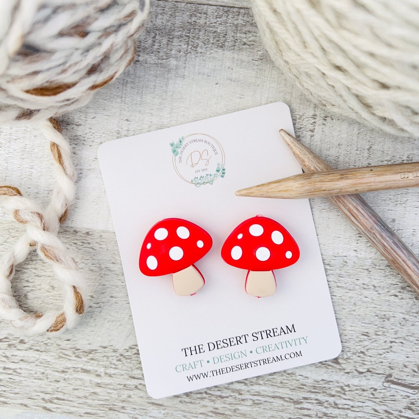 Mushroom Stitch Stoppers Knitting Needle Point Protectors - The Desert Stream Stitch