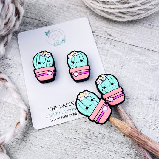 Potted Cactus Stitch Stoppers Knitting Needle Point Protectors - The Desert Stream Stitch