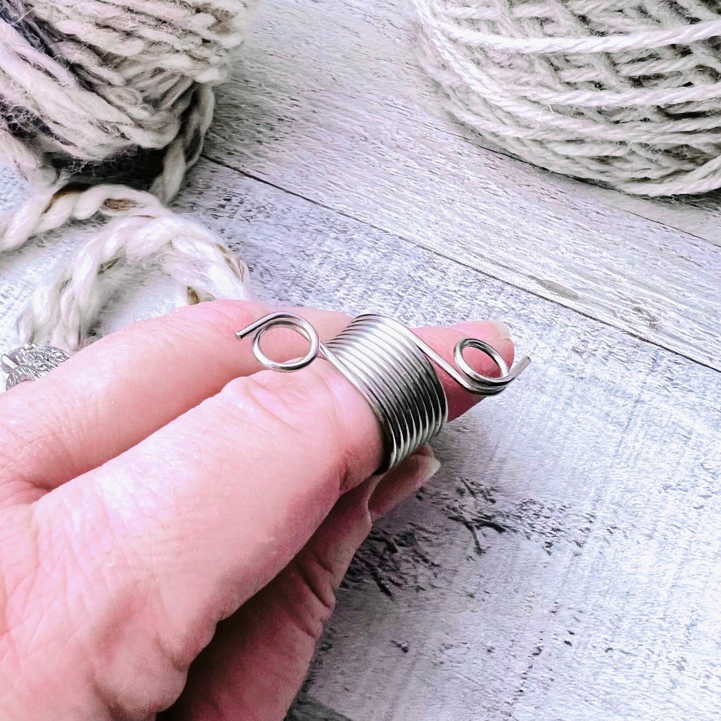 Stainless Steel Tension Ring Knitting Thimble - The Desert Stream Stitch