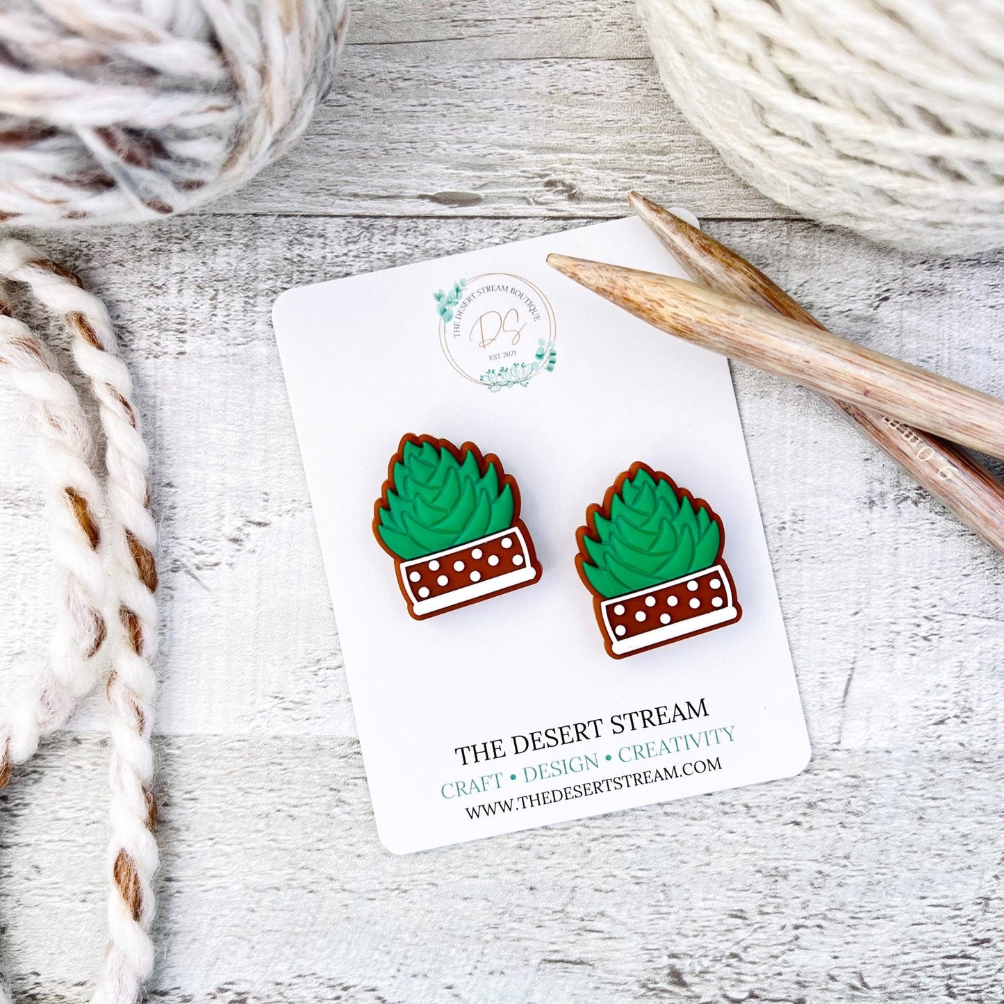Succulent Stitch Stoppers Knitting Needle Point Protectors - The Desert Stream Stitch