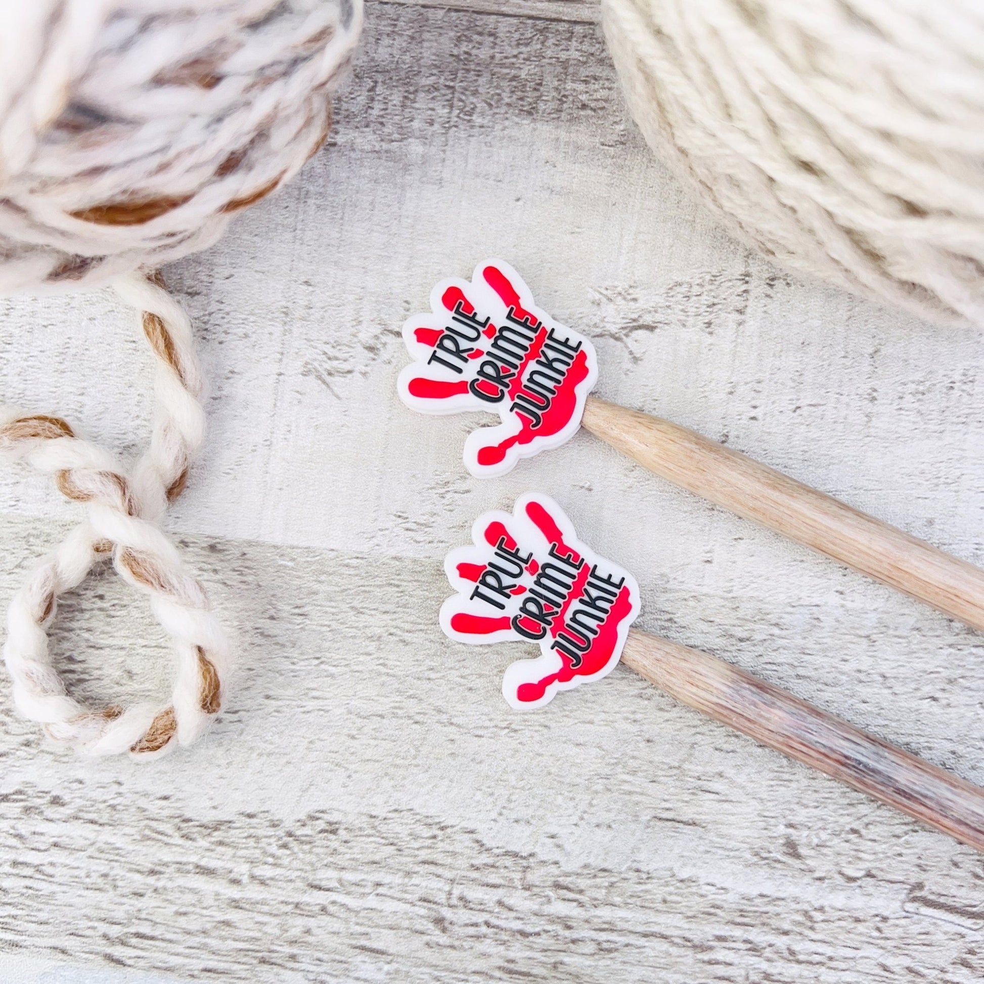True Crime Junkie Stitch Stoppers Knitting Needle Point Protectors - The Desert Stream Stitch