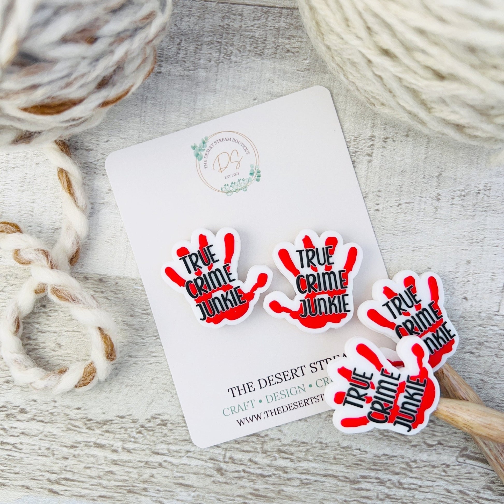 True Crime Junkie Stitch Stoppers Knitting Needle Point Protectors - The Desert Stream Stitch