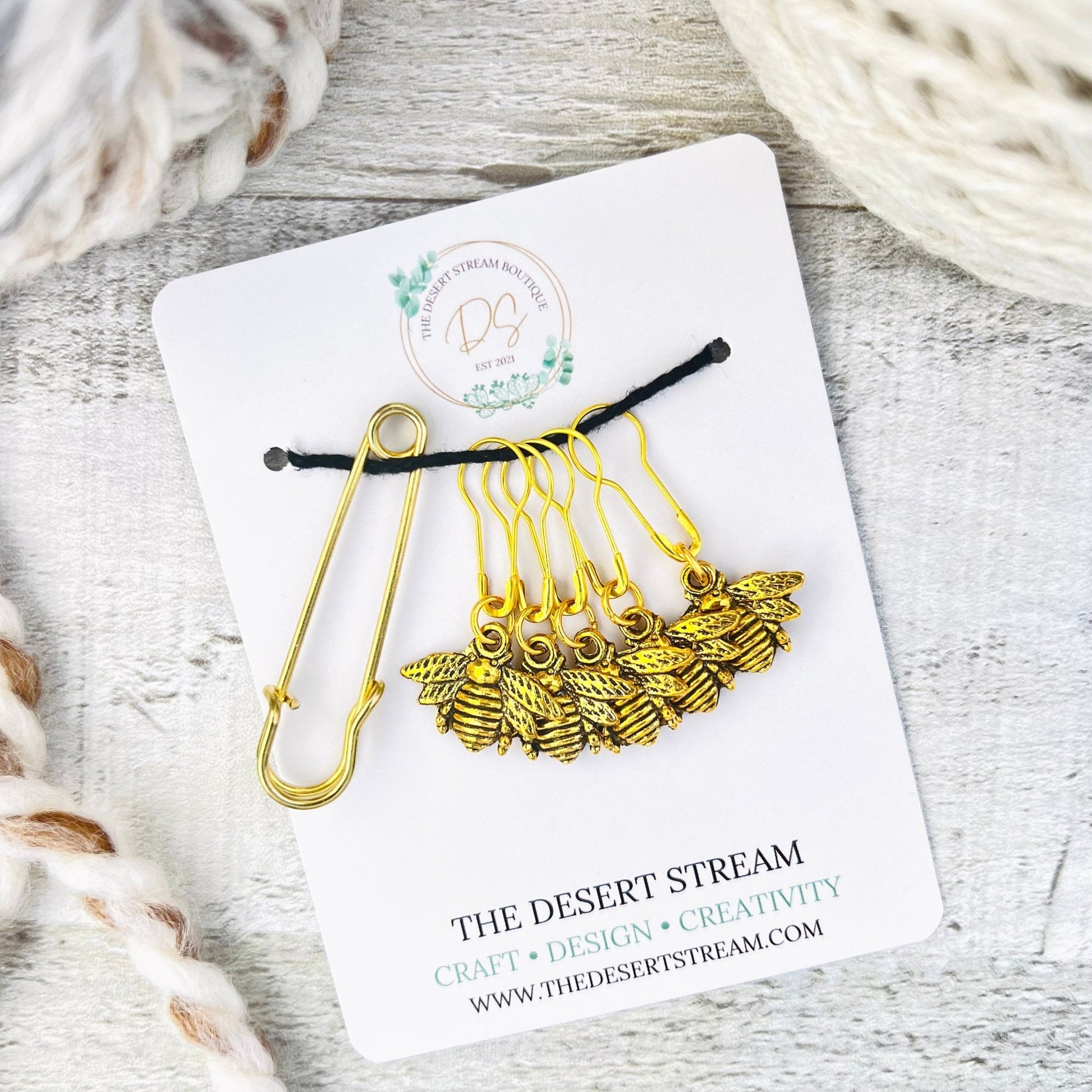 Vintage Bee Stitch Markers Set - Knitting and Crochet - The Desert Stream Stitch